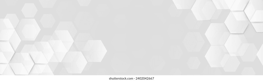 Abstract geometric hexagon futuristic digital hi-technology with a grey background. Trendy white minimal geometry banner. Vector illustration