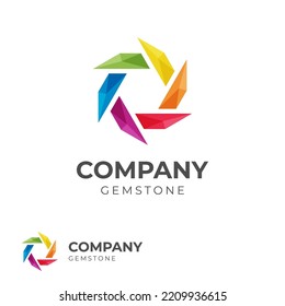 Abstract Geometric Hexagon Gemstone Logo Design Colorful Concept Style. Gem Symbol Icon Design Element For Jewelry, Shop, Hotel, Company And Your Business