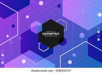 Abstract Geometric Hexagon Gradient Purple Background with Lines Composition