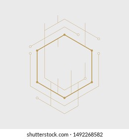 Abstract geometric hexagon. Lines and dots minimalistic design.