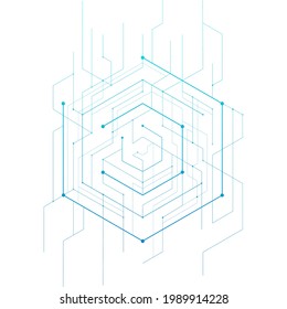 Abstract Geometric Hexagon. Lines And Dots Minimalistic Design.