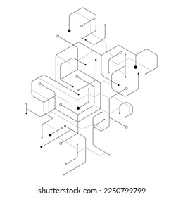 Abstract geometric hexagon lines and dots connection.