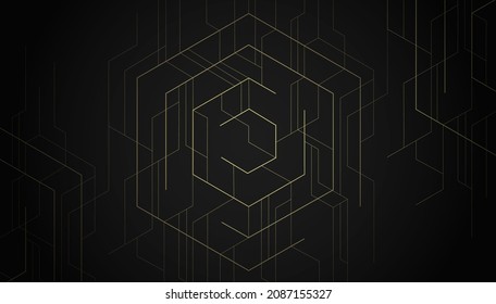 Abstract geometric hexagon lines on dark background.