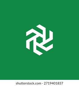 Abstract geometric hexagon logo design with white lines on green background, modern and minimalist symbol for technology and business applications