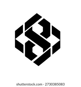 Abstraktes geometrisches Hexagon-Logo mit verflochtenen schwarzen Bändern, modernes und anspruchsvolles Symbol für Corporate Branding und Technologie.