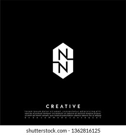 abstract geometric hexagon NN logo letter design concept in black and white flat color