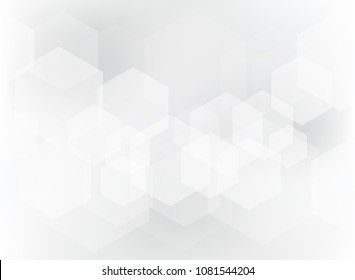 Abstract geometric hexagon overlay pattern on white and gray background. Technology template with copy space. Vector illustration
