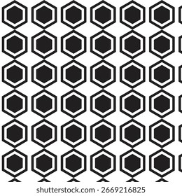 Abstract Geometric Hexagon Pattern: Black and White Minimalist Seamless Design, Modern Style, Clean Background Texture.