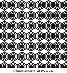 Abstract Geometric Hexagon Pattern: Black and White Modern Seamless Design, Stylish Minimalist Background Texture.