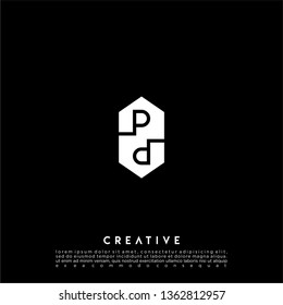 abstract geometric hexagon PP logo letter design concept in black and white flat color