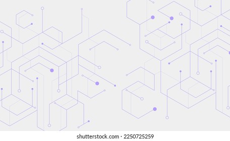 Abstract geometric hexagon purple lines and dots connect background. Technology connection digital data concept.