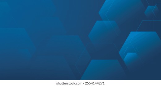 Abstract geometric hexagon shapes on blue background. Modern hexagonal pattern design elements. Medical, technology and science concept. Space for your text. Vector illustration