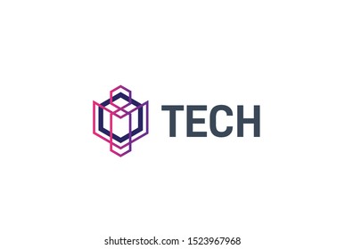 Abstract geometric hexagon technology logo design vector template