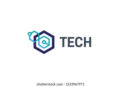 Abstract geometric hexagon technology logo design vector template