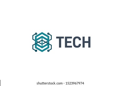 Abstract geometric hexagon technology logo design vector template