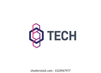 Abstract geometric hexagon technology logo design vector template