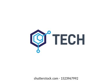 Abstract geometric hexagon technology logo design vector template