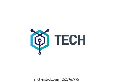 Abstract geometric hexagon technology logo design vector template