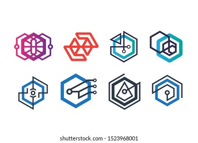 Abstract geometric hexagon technology logo design vector template collection set
