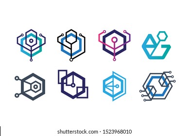 Abstract geometric hexagon technology logo design vector template collection set
