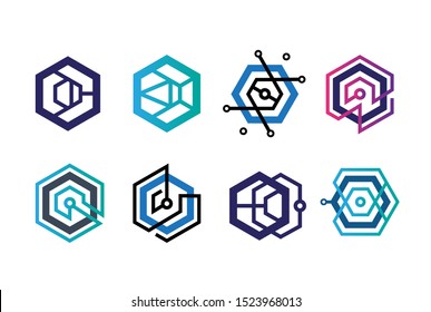 Abstract geometric hexagon technology logo design vector template collection set