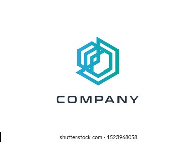 Abstract geometric hexagon technology logo design vector template with network connection line