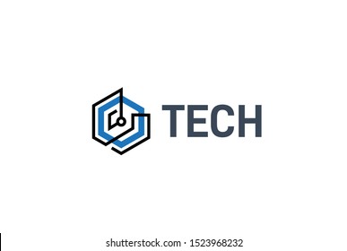 Abstract geometric hexagon technology logo design vector template