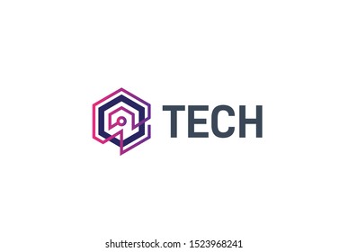 Abstract geometric hexagon technology logo design vector template