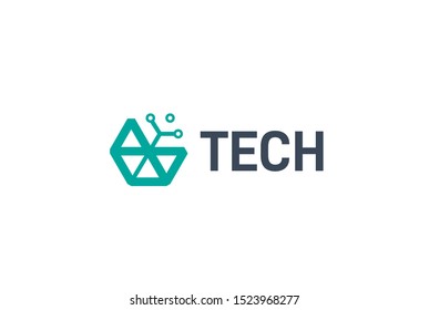 Abstract geometric hexagon technology logo design vector template