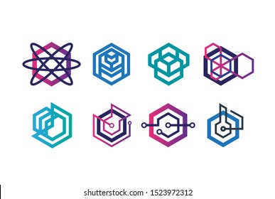 Abstract geometric hexagon technology logo design vector template collection set