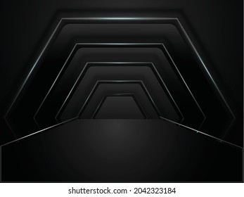 Abstract Geometric Hexagon Tunnel Background In Black Color.