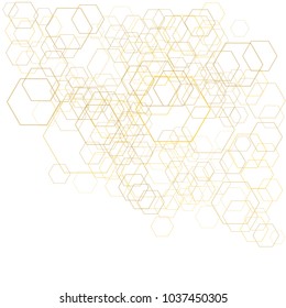 Abstract geometric hexagonal background. Light golden geometric figures isolated on white. Vector illustration.