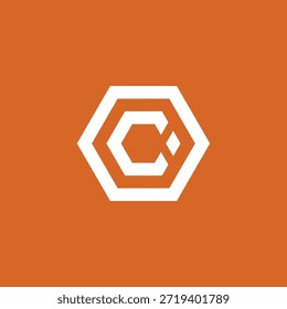 Abstract geometric hexagonal design with a stylized 'C' inside, representing a modern and innovative logo concept on an orange background