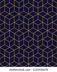 Abstract geometric  hexagonal golden graphic design print 3d cubes pattern. Vector seamless  geometric cubes pattern.