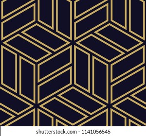 Abstract geometric  hexagonal golden graphic design print 3d cubes pattern. Vector seamless  geometric cubes pattern.