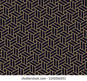 Abstract geometric  hexagonal golden graphic design print 3d cubes pattern. Vector seamless  geometric cubes pattern.