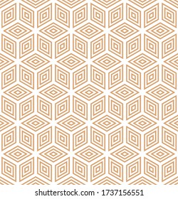 Abstract geometric  hexagonal golden graphic design print 3d cubes pattern. Vector seamless  geometric cubes pattern.