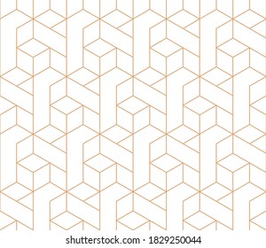 Abstract geometric  hexagonal golden graphic design print 3d cubes pattern. Vector seamless  geometric cubes pattern.