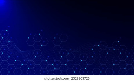 Abstract geometric with hexagonal shapes and glowing particle. Big data visualization. Social networking, global network connection. Science and technology background. Vector illustration.