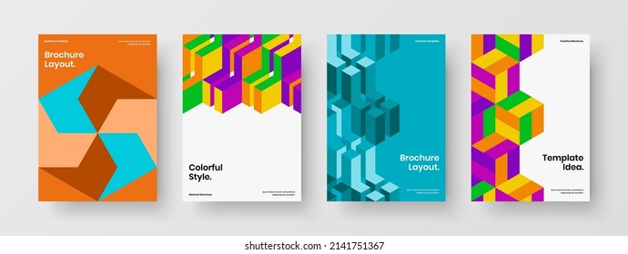 Abstract geometric hexagons company identity concept set. Colorful poster A4 design vector template collection.