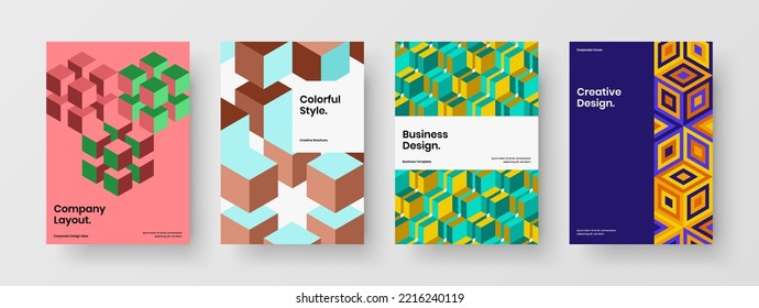 Abstract geometric hexagons front page layout bundle. Simple company cover A4 design vector concept collection.