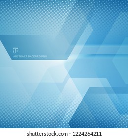 Abstract geometric hexagons overlapping with halftone white and blue color background. Vector illustration