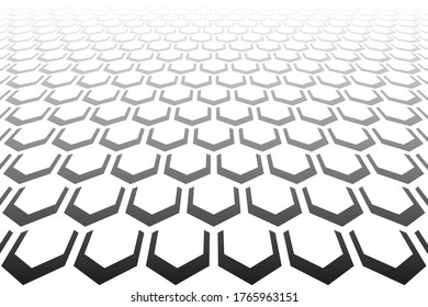 Abstract geometric hexagons pattern. Diminishing perspective. White textured background. Vector art.