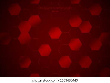 Abstract geometric hexagons pattern on glow red background technology style. Vector illustration