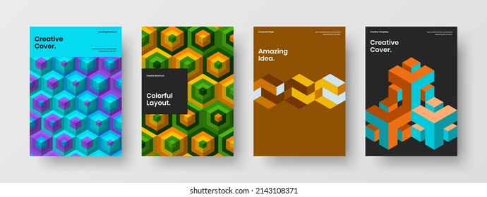 Resumen del conjunto de concepto de postal de hexagones geométricos. Banner brillante conjunto de diseño vectorial A4.