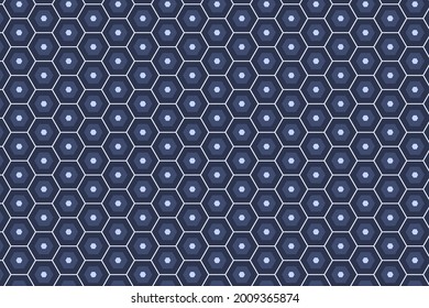 Abstract geometric honeycomb seamless pattern. Navy blue hexagon background. Vector Hexagonal netting illustration.