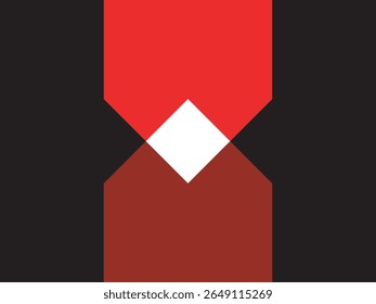 Abstract Geometric Hourglass Shape Composition in Red, White, and Black Color