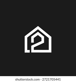 Abstract geometric house logo featuring the number 2, ideal for real estate, property management, construction, or architectural branding with a modern aesthetic.