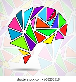 Abstract geometric human brain from colorful triangles. Vector illustration. Eps 10