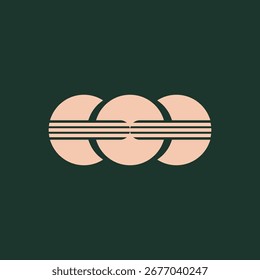 Abstract geometric icon logo with three connected circles and horizontal lines. Modern, minimal, and versatile design for branding, music, fashion, technology, and creative industries